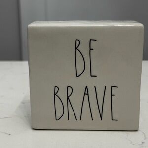 Rae Dunn Ceramic Block – “WORK HARD / BE BRAVE” Double-Sided Decor